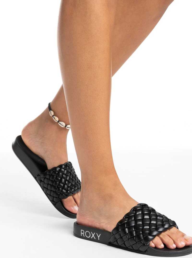 Roxy Slippy Puff Sandals Black | ENJIW-4269