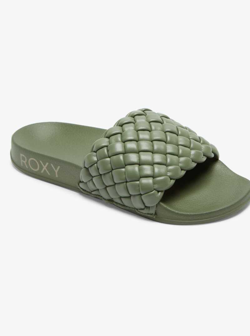 Roxy Slippy Puff Sandals Forest Green | EWJDH-3148