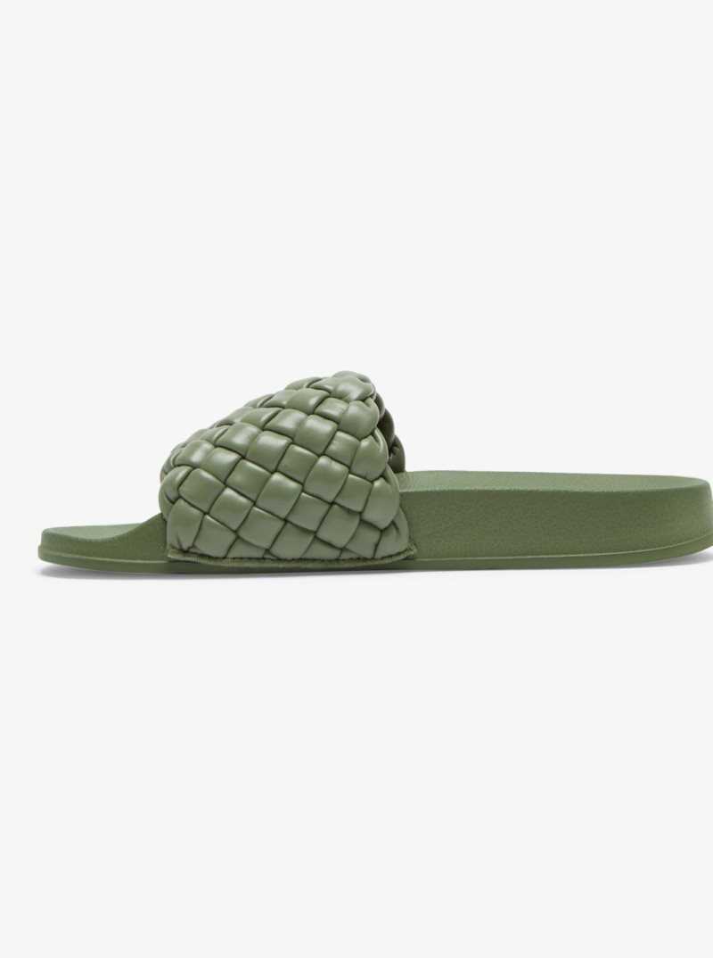 Roxy Slippy Puff Sandals Forest Green | EWJDH-3148