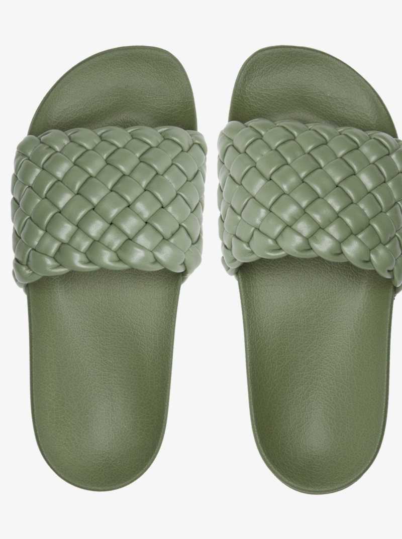 Roxy Slippy Puff Sandals Forest Green | EWJDH-3148