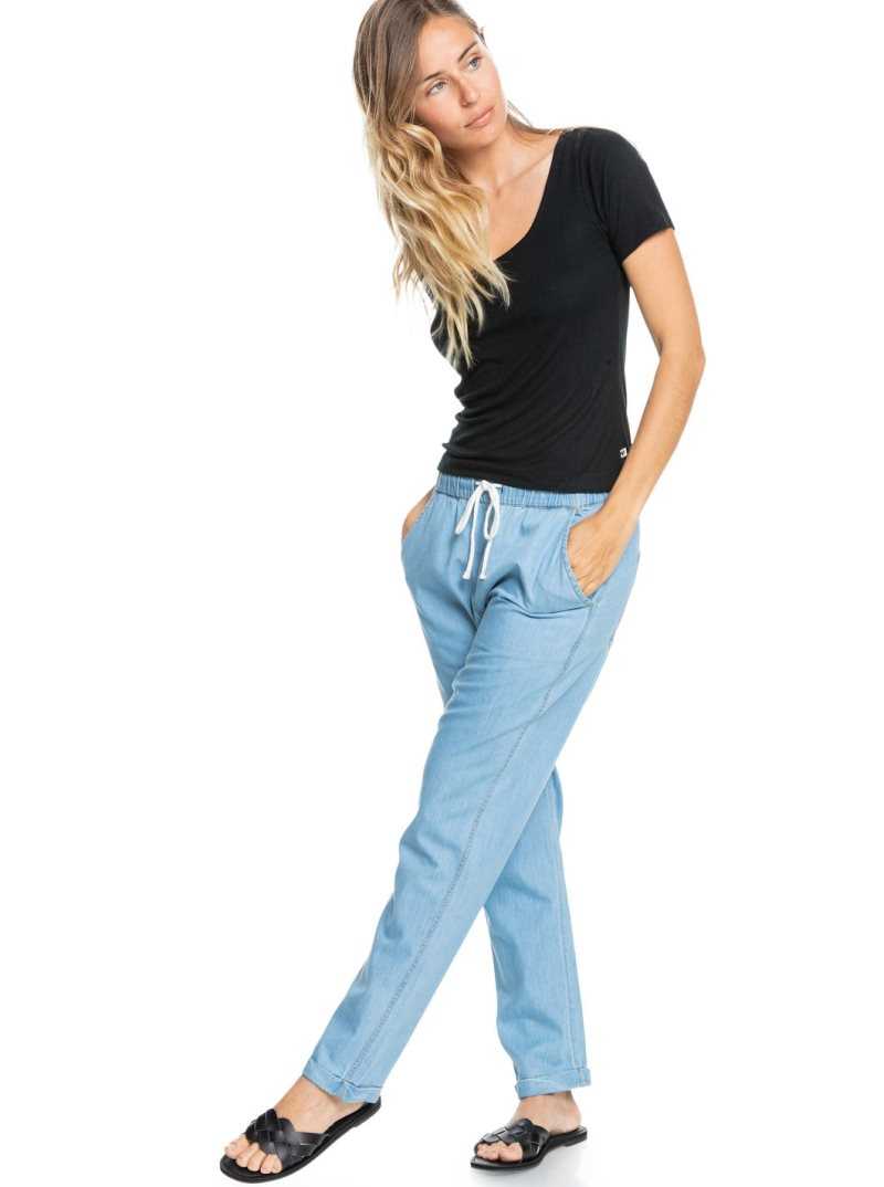 Roxy Slow Swell Denim Pants Light Blue | XEAUF-2931