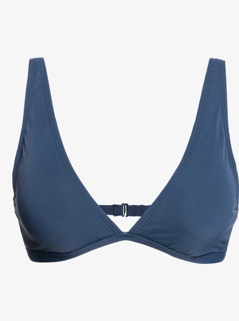 Roxy Solid Beach Classics Elongated Triangle Bikini Top Mood Indigo | HXICM-6951