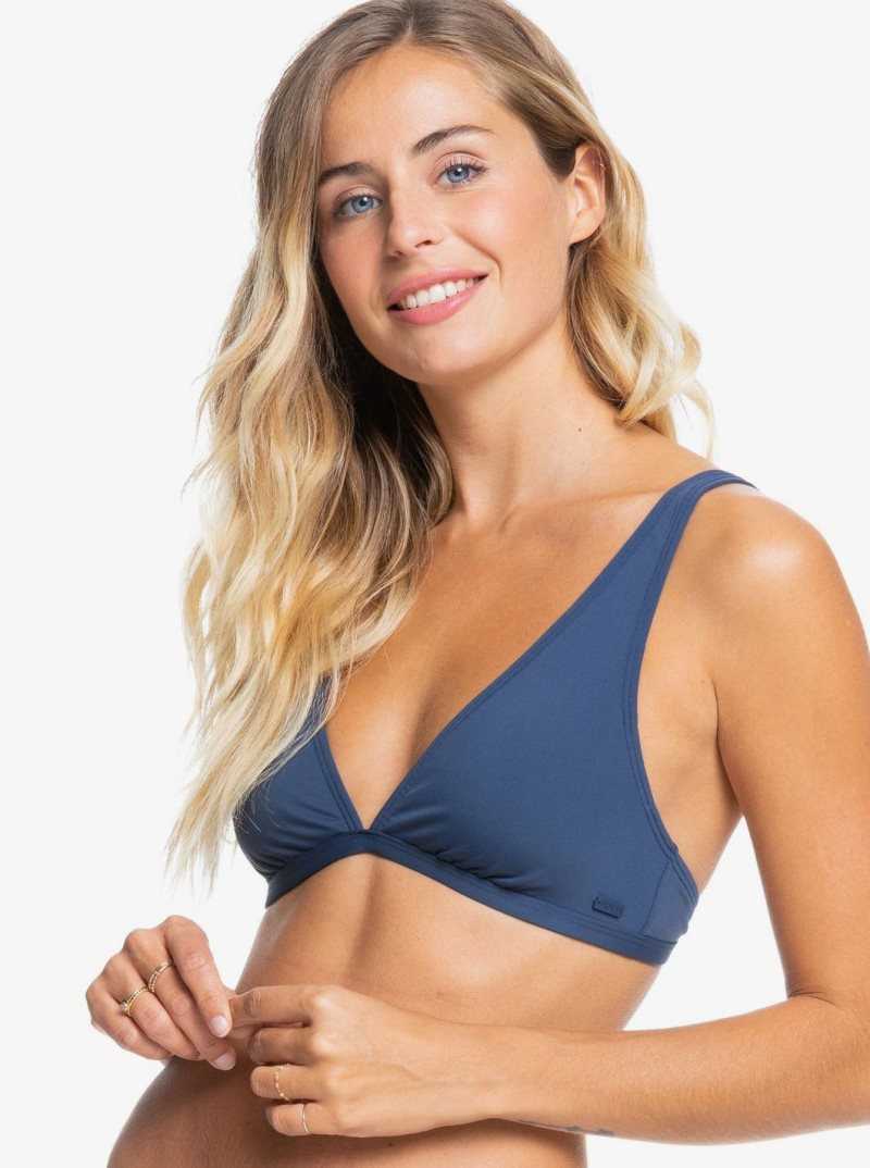 Roxy Solid Beach Classics Elongated Triangle Bikini Top Mood Indigo | HXICM-6951