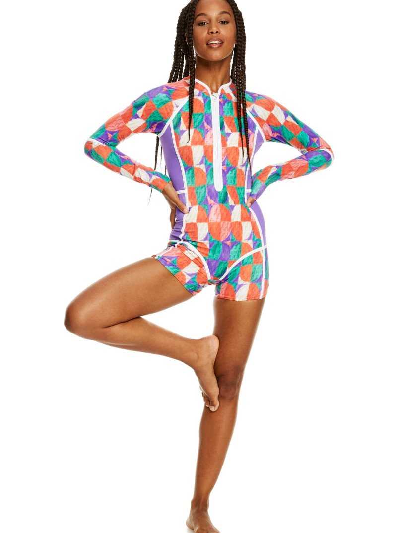 Roxy Stella Jean Long Sleeve UPF 50 One-Piece Swimsuit Holly Green Zoe | HMZFD-7250