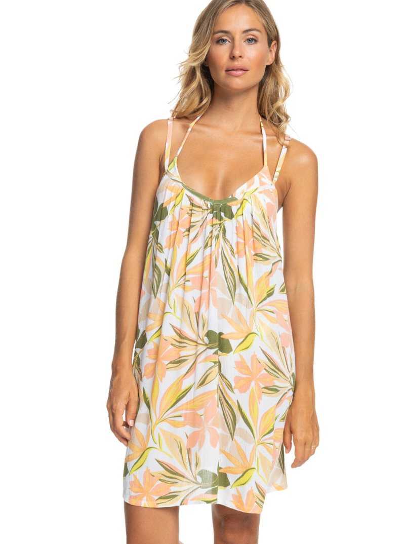 Roxy Summer Adventures Mini Dress Bright White Subtly Salty Mult | LMYTE-1653