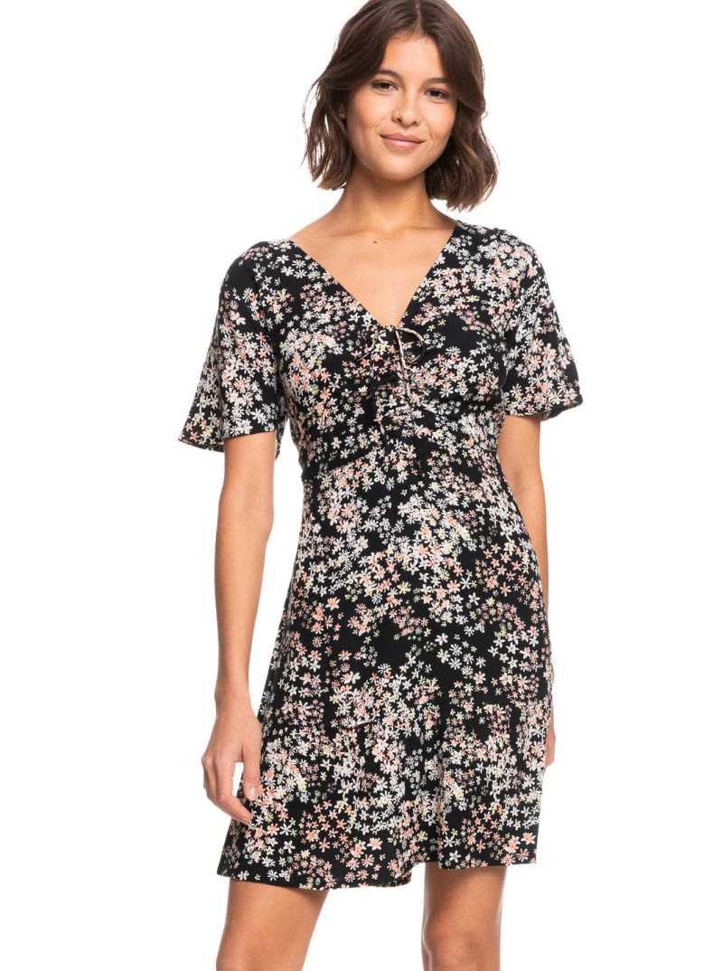 Roxy Summer Flow Printed Mini Dress Anthracite Youpi Ditsy | SWDCH-1305