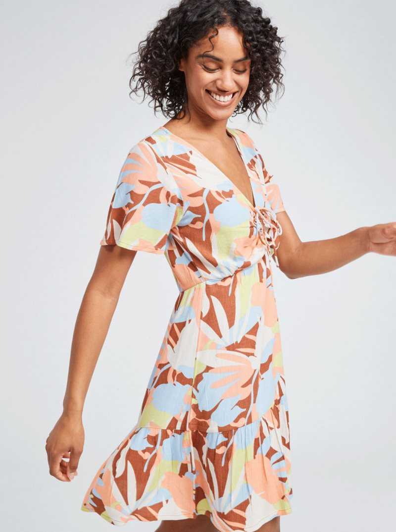 Roxy Summer Flow Printed Mini Dress Rustic Brown Floraldelic | MSPFO-3675