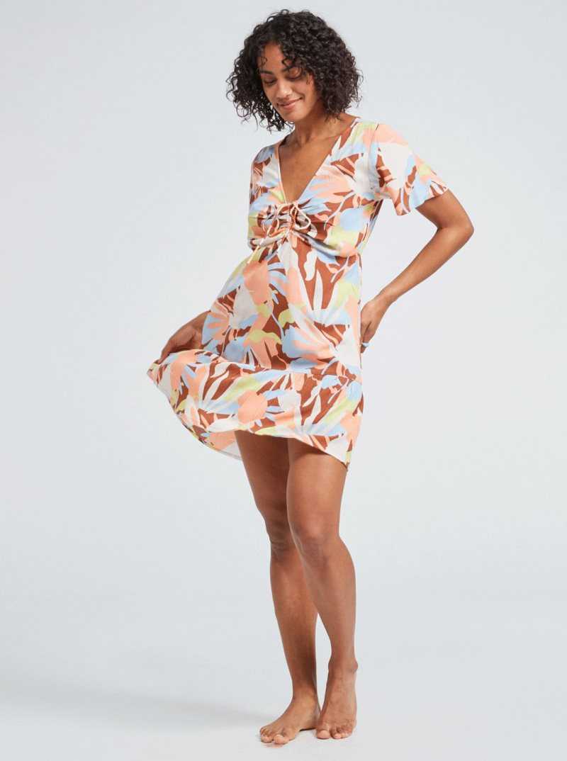 Roxy Summer Flow Printed Mini Dress Rustic Brown Floraldelic | MSPFO-3675