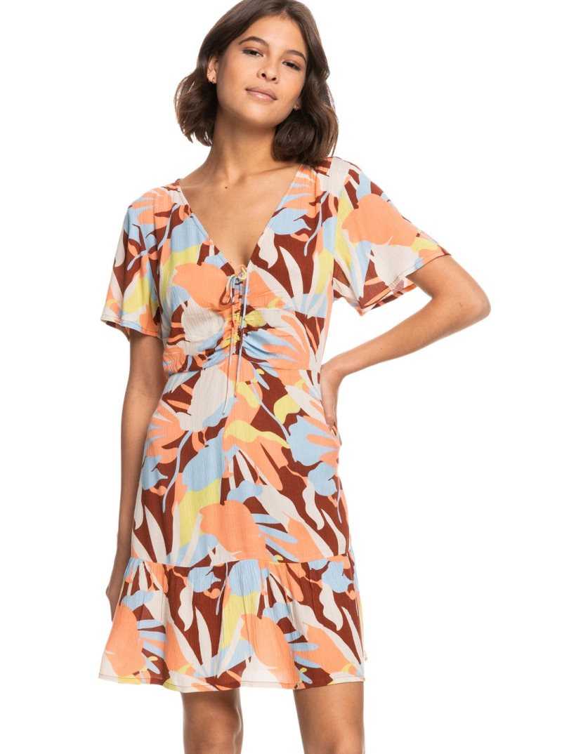 Roxy Summer Flow Printed Mini Dress Rustic Brown Floraldelic | MSPFO-3675