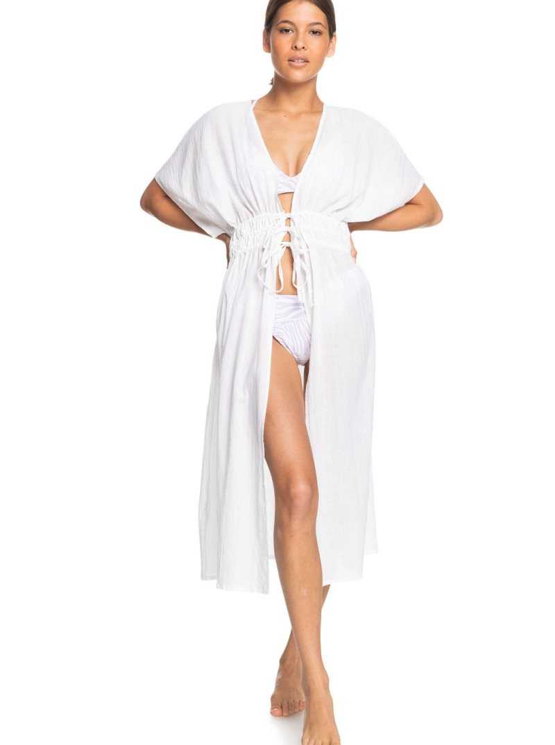 Roxy Summer Story Beach Kimono Dress Bright White | HKZLR-0962