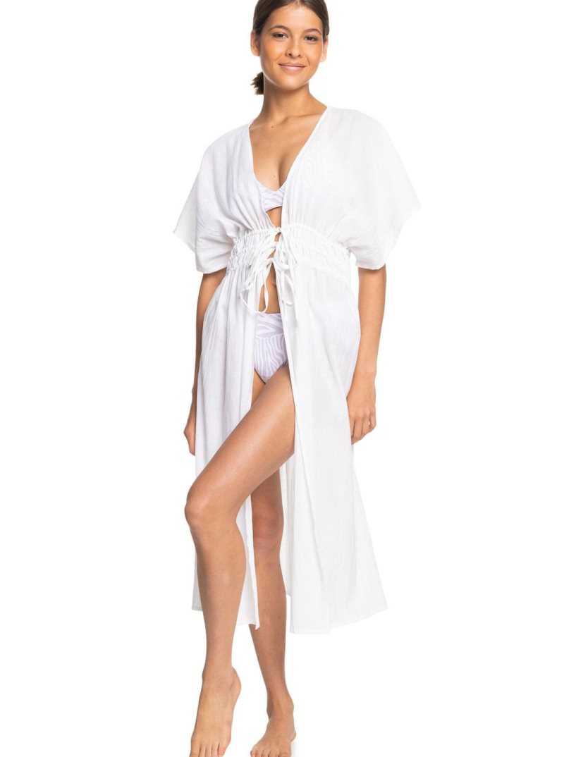 Roxy Summer Story Beach Kimono Dress Bright White | HKZLR-0962