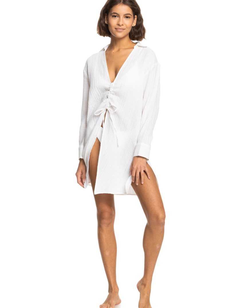 Roxy Sun And Limonade Shirt Dress Bright White | IFLEM-3794