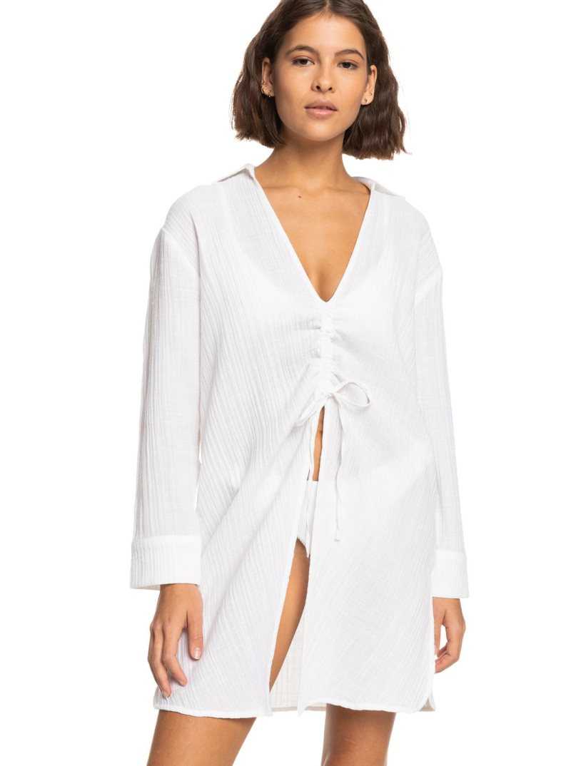 Roxy Sun And Limonade Shirt Dress Bright White | IFLEM-3794