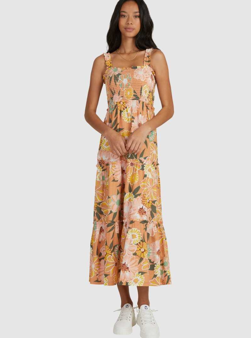 Roxy Sunnier Shores Woven Maxi Dress Toasted Nut Bloom Boogie | TNIVD-9486