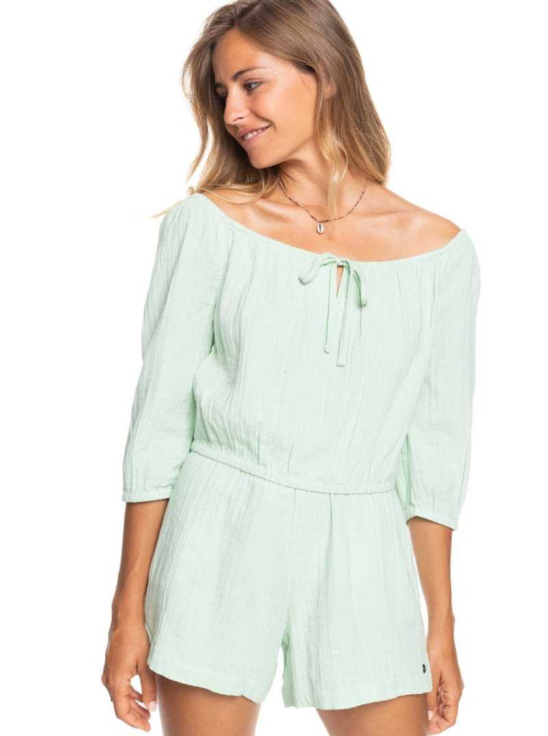 Roxy Sunny Crush Off The Shoulder Crop Top Pastel Green | AKJTI-9287