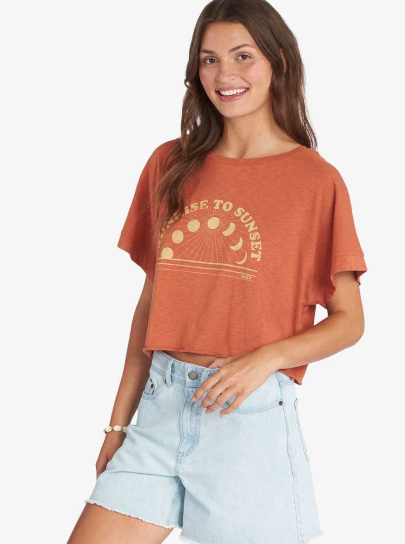 Roxy Sunrise To Sunset Drop Shoulder T-Shirt Baked Clay | HOMFW-6049