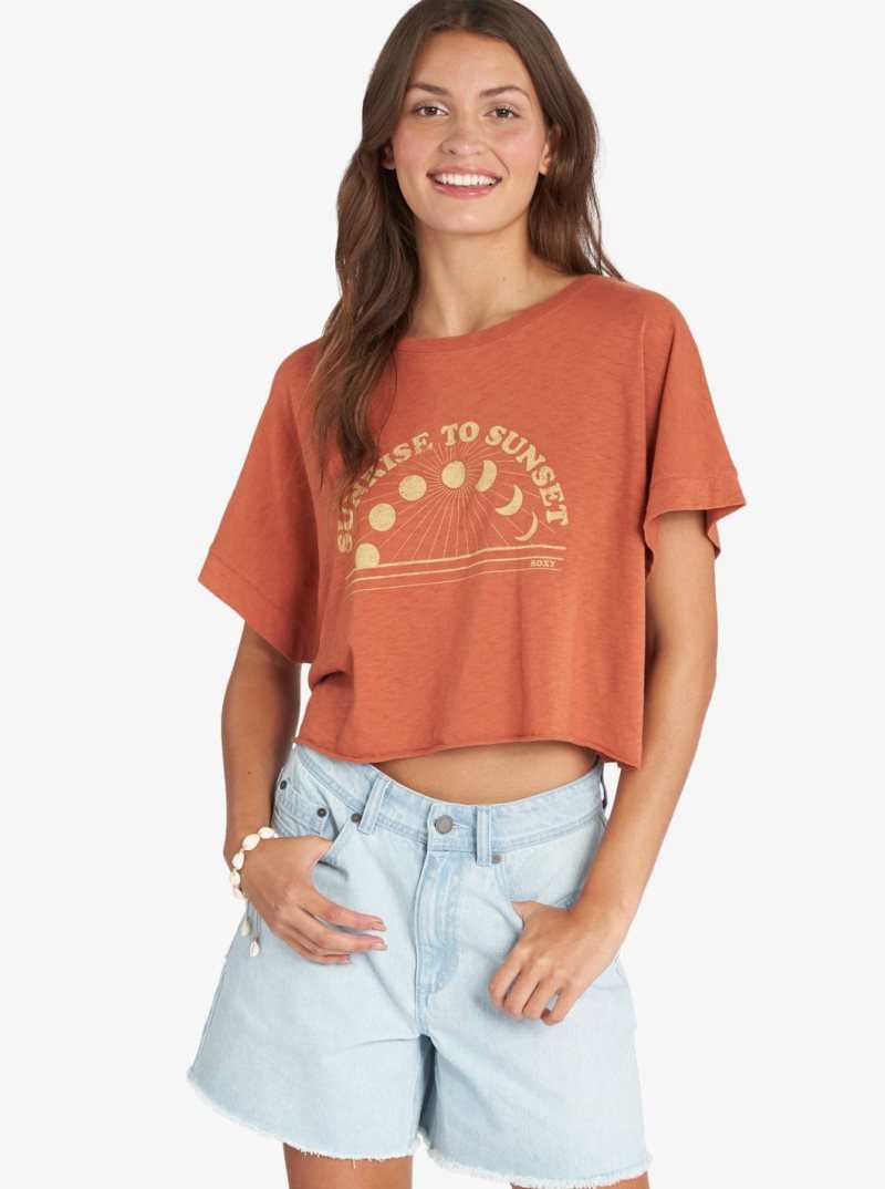 Roxy Sunrise To Sunset Drop Shoulder T-Shirt Baked Clay | HOMFW-6049