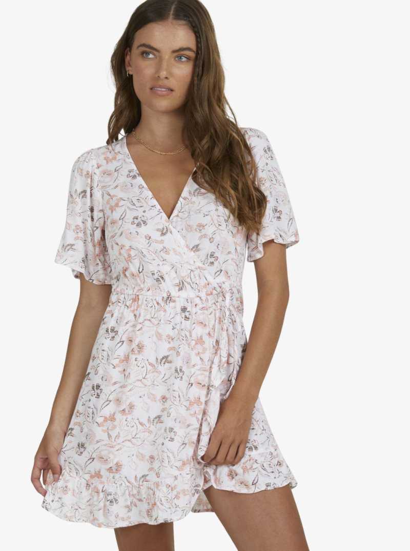 Roxy Sunset Kiss Wrap Dress Be Free Gypsy Floral Bright Wh | BNFRQ-2965