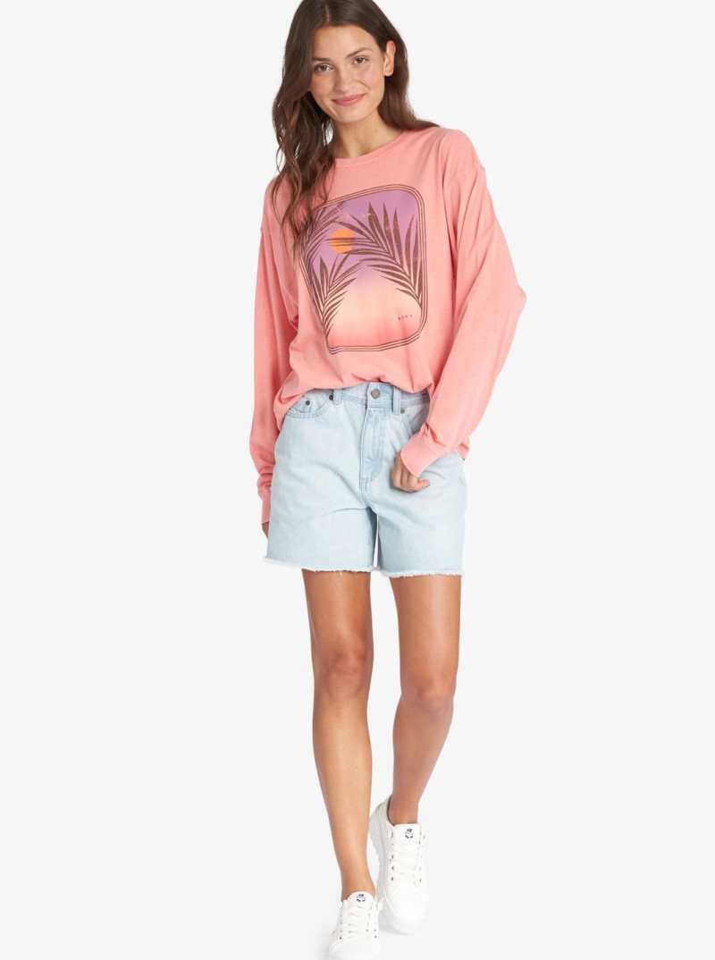 Roxy Sunset Photo Oversized Long Sleeve T-Shirt Tea Rose | MJIZA-4673