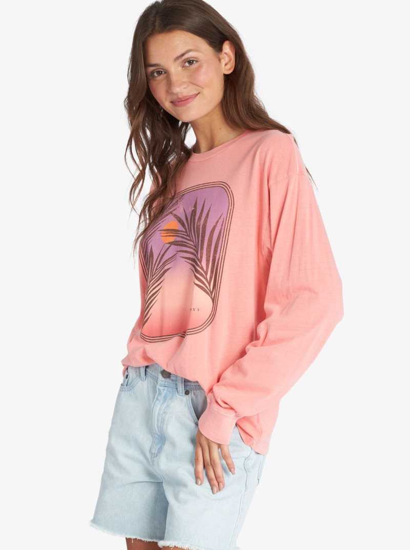 Roxy Sunset Photo Oversized Long Sleeve T-Shirt Tea Rose | MJIZA-4673