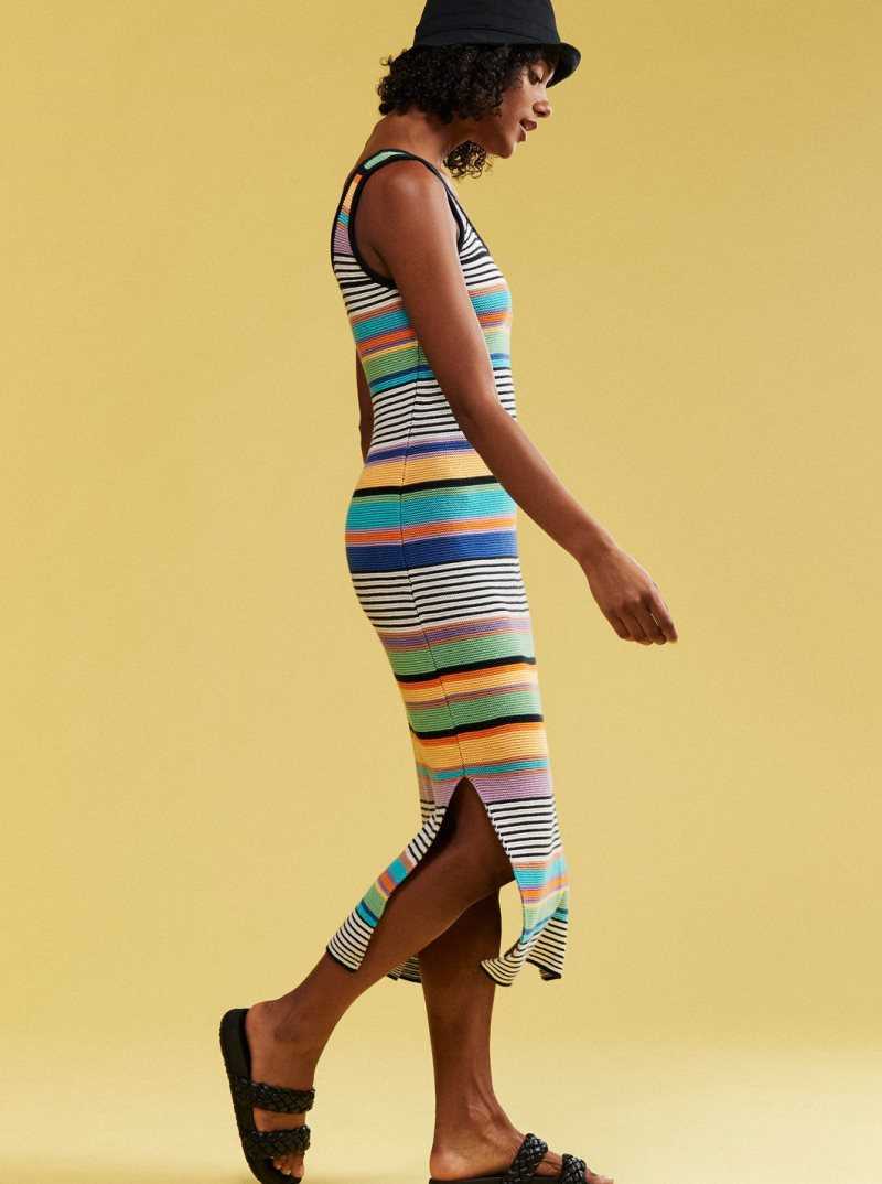 Roxy Sunshine Bouquet Midi Length Strappy Dress Anthracite Good Vibration | MZIVN-1643