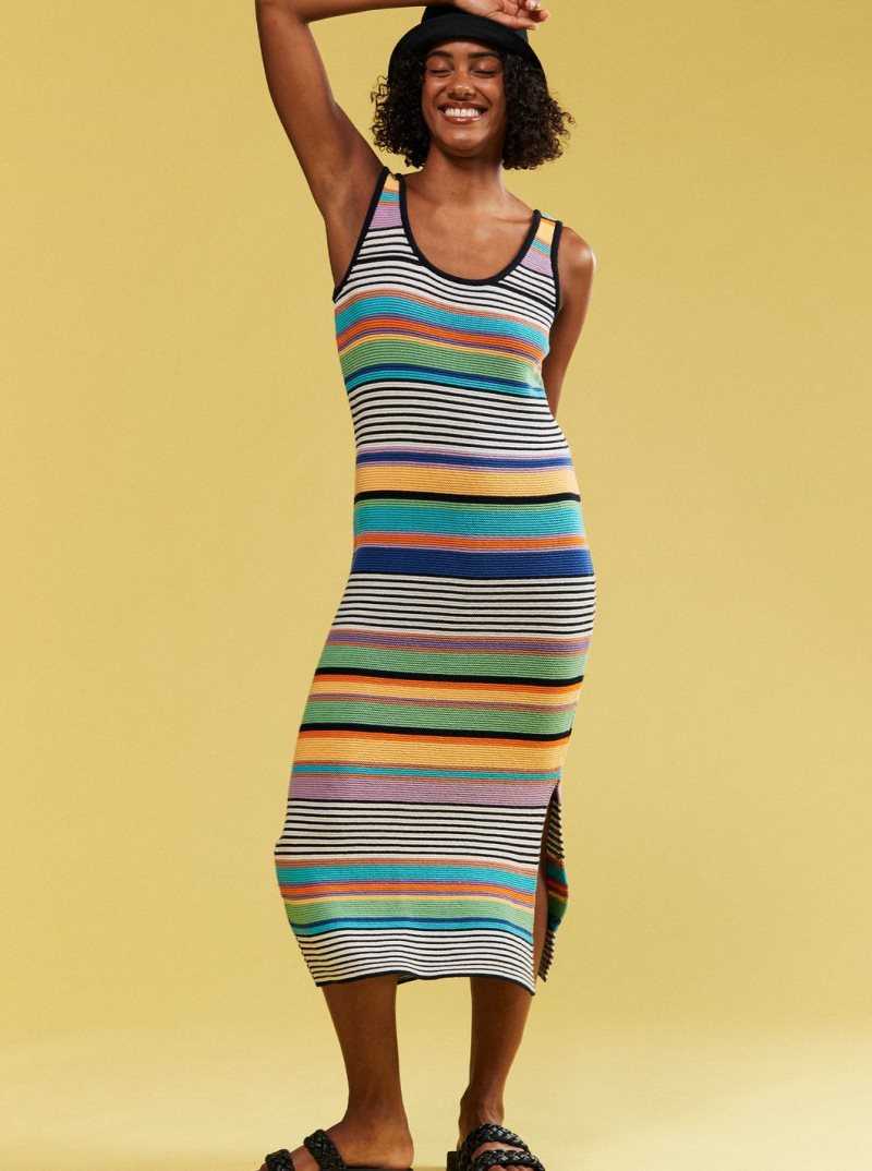 Roxy Sunshine Bouquet Midi Length Strappy Dress Anthracite Good Vibration | MZIVN-1643