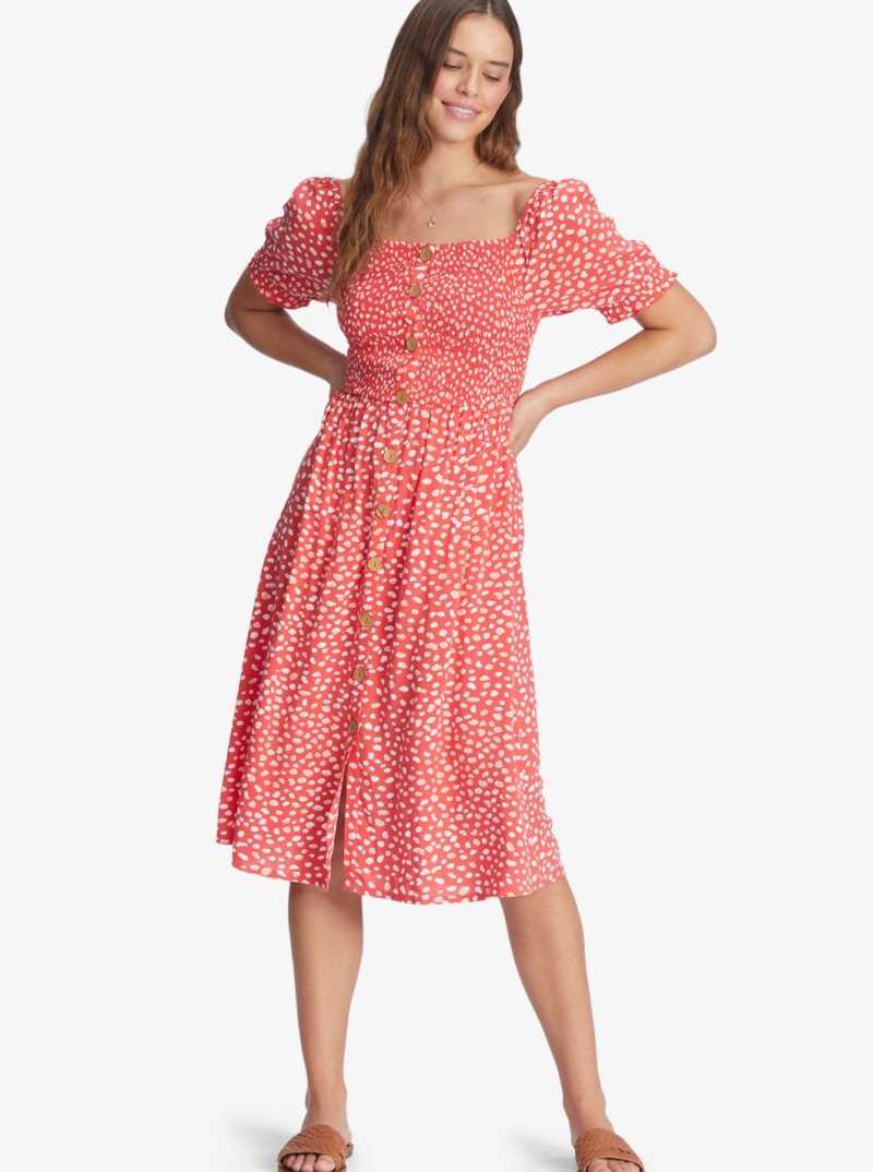 Roxy Sunshine Mind Woven Dress Hibiscus Wild Dots | IYNJF-9236