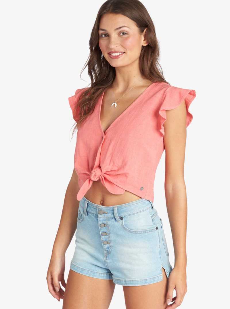 Roxy Sweeter Than This Knotted Cropped Top Tea Rose | JWZEO-5184