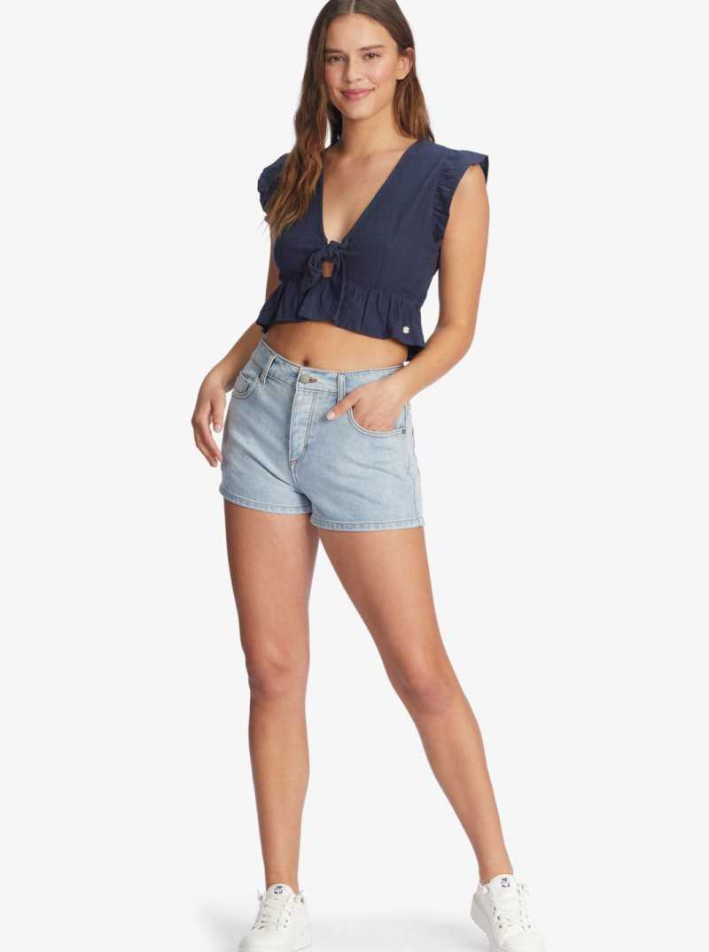 Roxy Sweetest Love Short Sleeve Crop Top Mood Indigo | MOHTY-8410