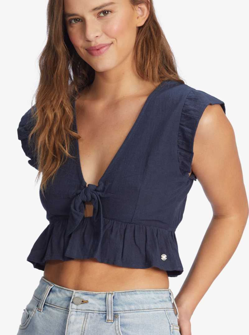 Roxy Sweetest Love Short Sleeve Crop Top Mood Indigo | MOHTY-8410