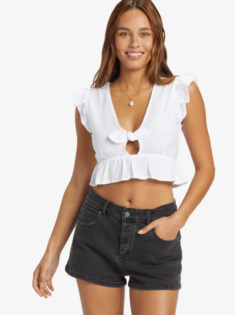 Roxy Sweetest Love Short Sleeve Crop Top Snow White | VCNEH-7906