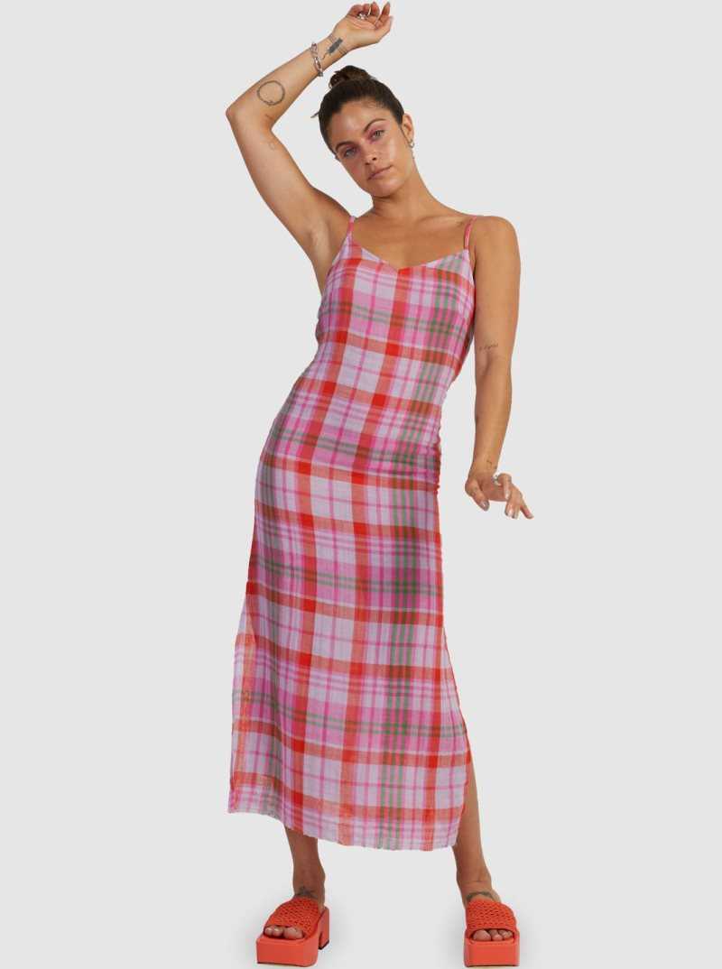 Roxy Tartan Times Slip Shirt Dress Tartan Times Mimis Lilac | XFUMT-1950