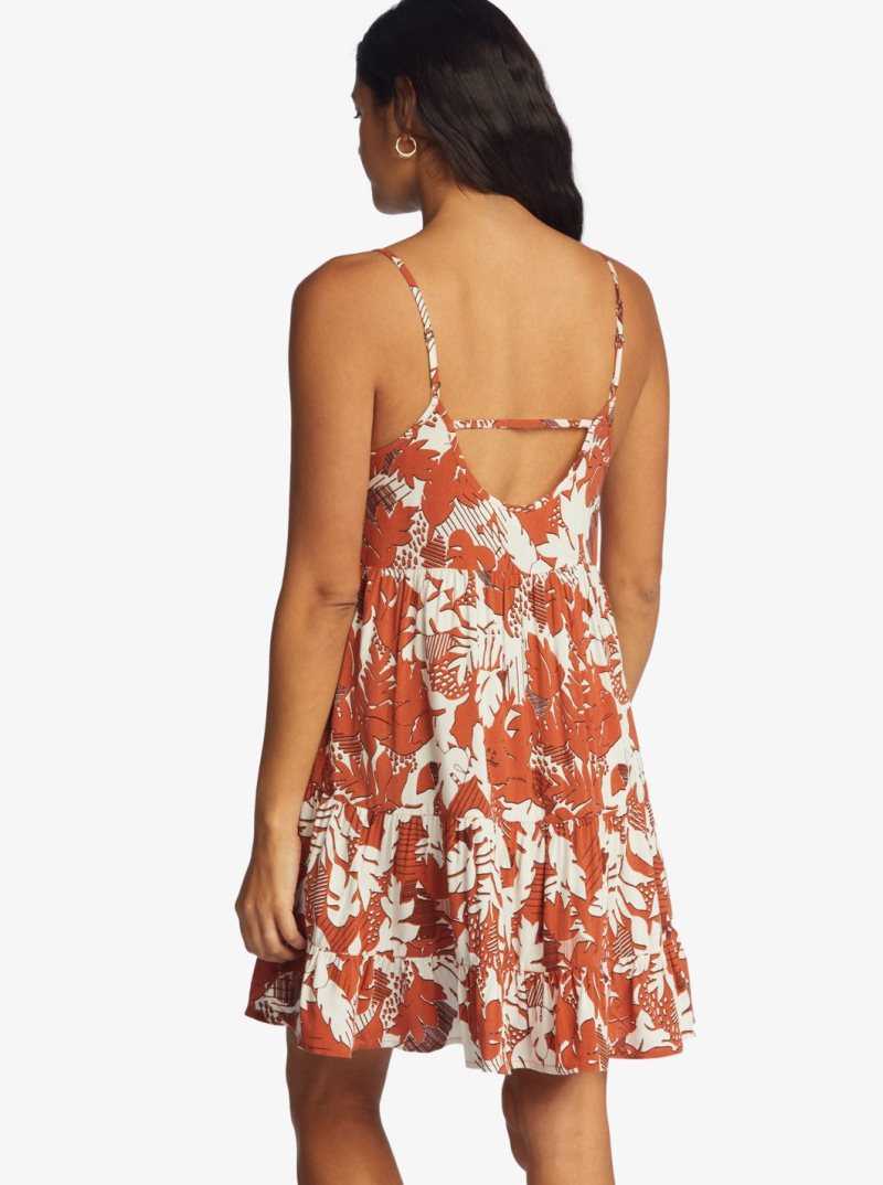 Roxy Teen Dream Woven Strappy Dress Baked Clay Retro Floral | TBNHV-7980