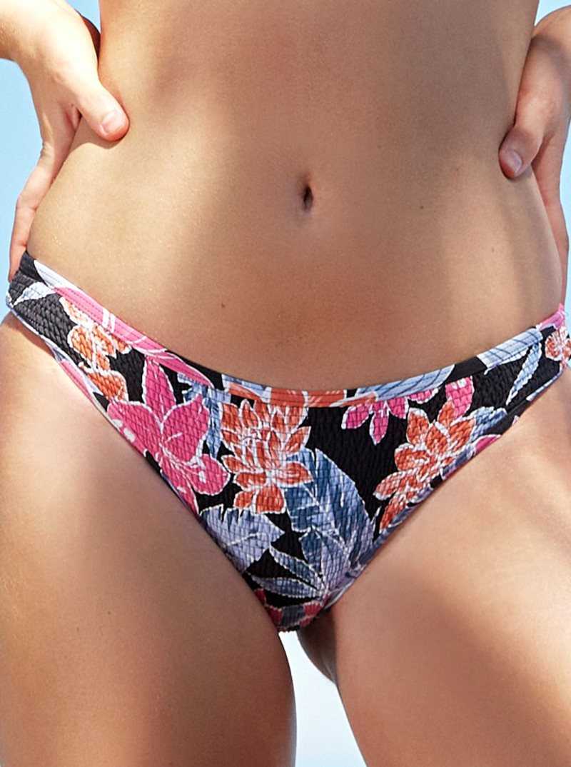 Roxy Tropical Oasis Smocked Bikini Bottoms Anthracite Tropical Oasis S | GOZLD-9416