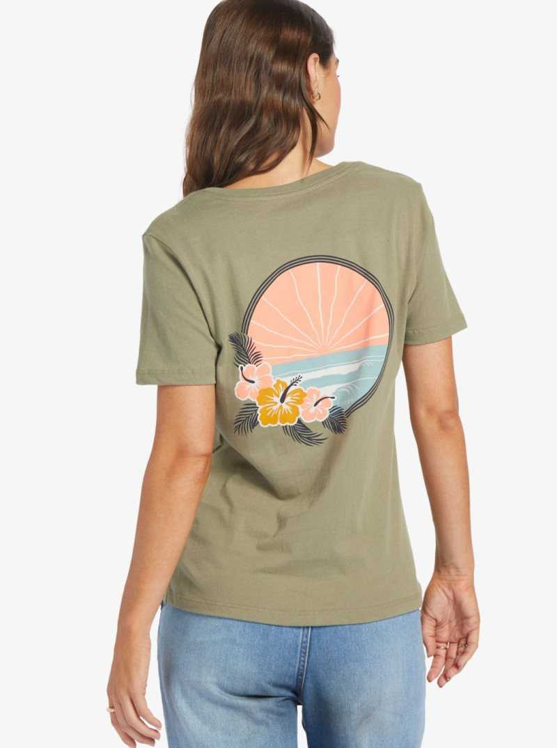 Roxy Tropical Oasis V-Neck T-Shirt Deep Lichen Green | EJAQI-6971