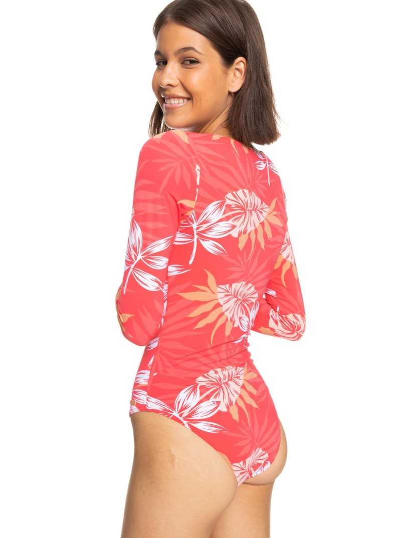 Roxy Twist Long Sleeve UPF 50 One-Piece Swimsuit Hibiscus Seaside Tropics V1 S | OAZEY-8960