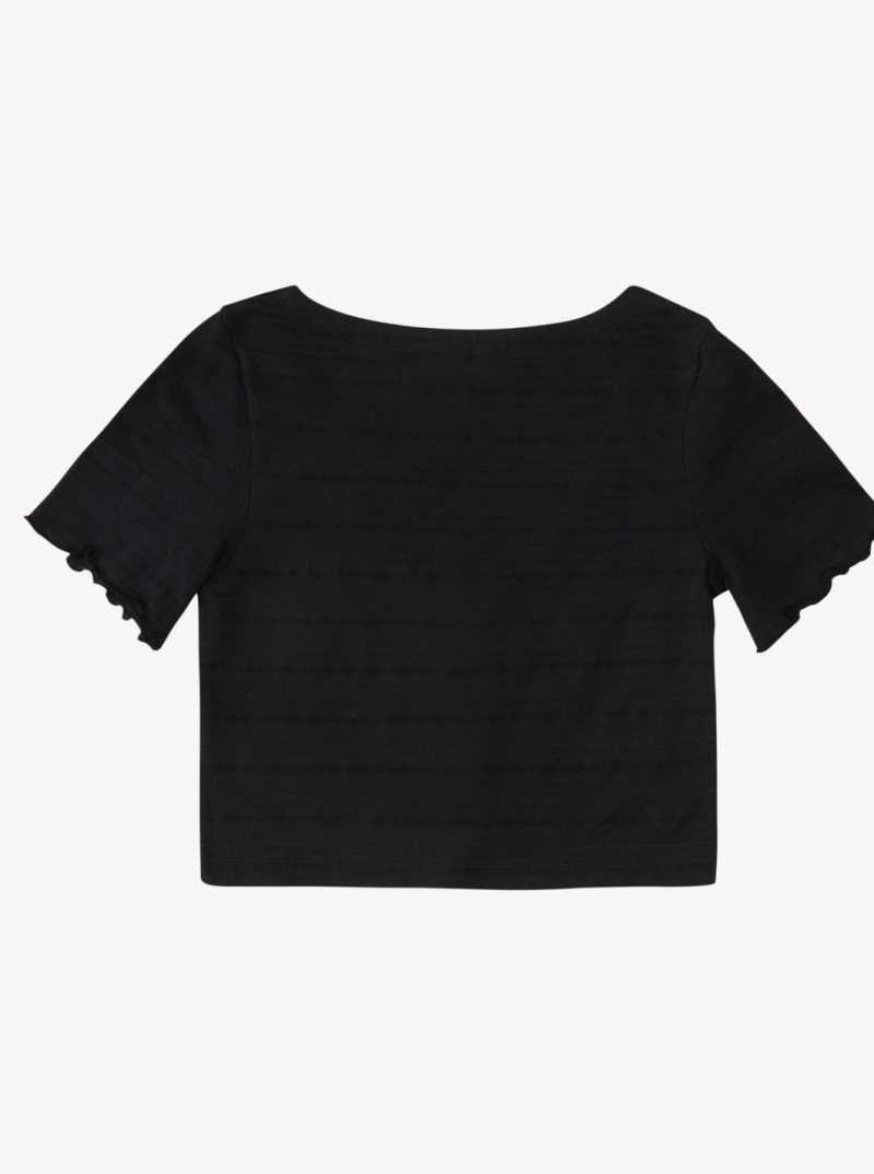 Roxy Uncomplicated Mind Button Front Cropped T-Shirt Anthracite | QFXYV-5376