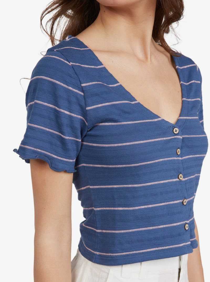 Roxy Uncomplicated Mind Button Up Top Mood Indigo Beachy Yarn | TPAKS-2608