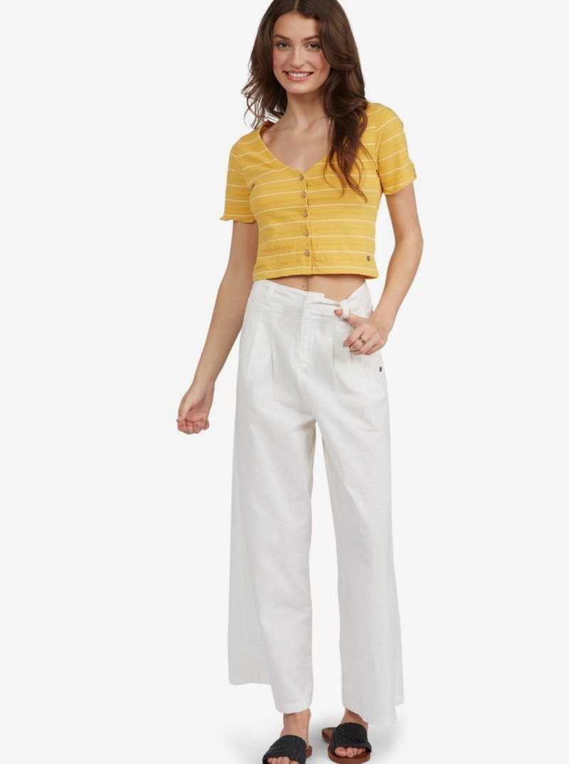 Roxy Uncomplicated Mind Button Up Top Ochre Beachy Yarn | MTYIN-6831