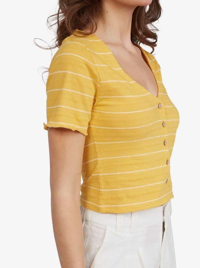 Roxy Uncomplicated Mind Button Up Top Ochre Beachy Yarn | MTYIN-6831