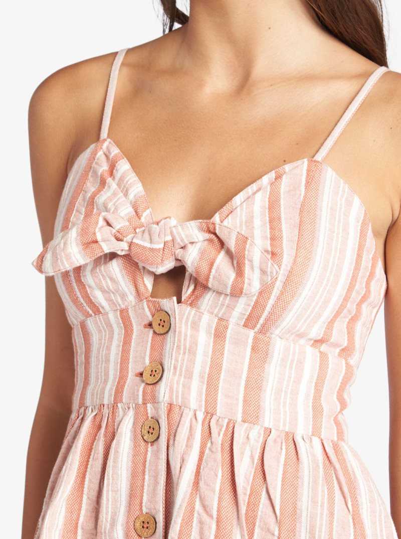 Roxy Under The Cali Sun Stripe Strappy Dress Baked Clay River Stripe | PORYX-6714