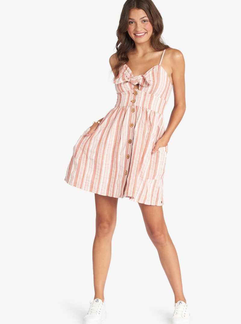 Roxy Under The Cali Sun Stripe Strappy Dress Baked Clay River Stripe | PORYX-6714