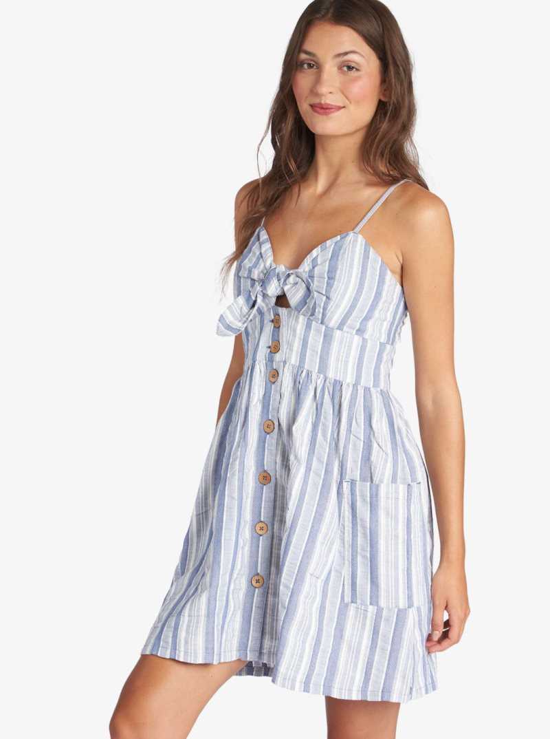 Roxy Under The Cali Sun Stripe Strappy Dress Bijou Blue River Stripe | VZCKO-6874