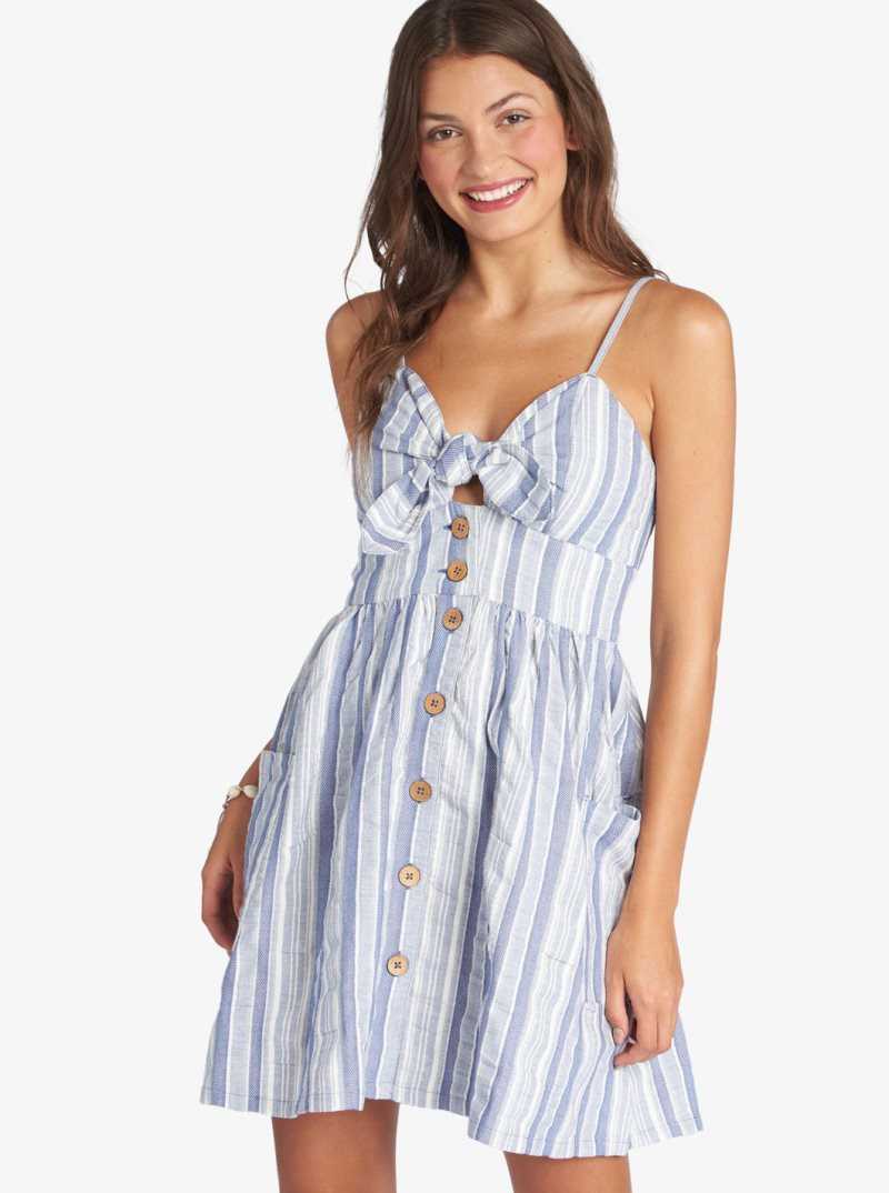 Roxy Under The Cali Sun Stripe Strappy Dress Bijou Blue River Stripe | VZCKO-6874