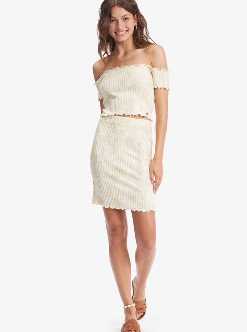 Roxy Venice Babe Rib Knit Skirt Tapioca Crystal Wash | YRACM-1749