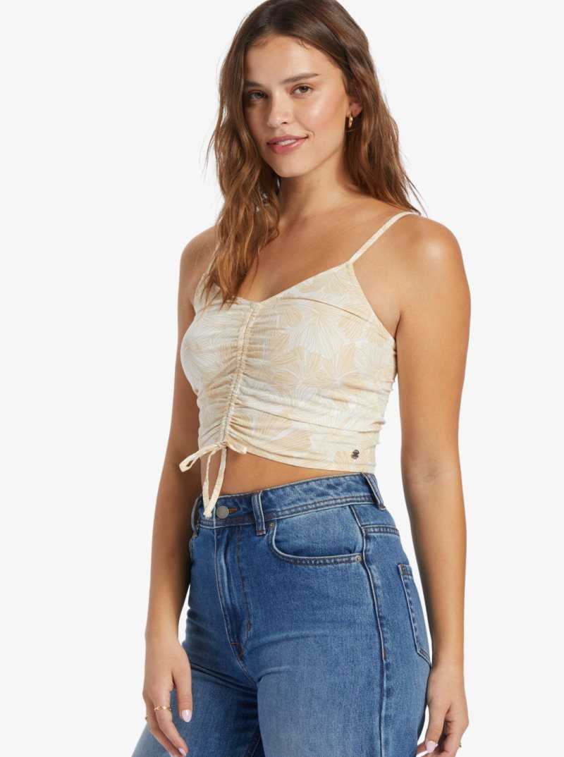 Roxy Vibrant Light Strappy Crop Top Tapioca Crazy Hibiscus | JNGUP-6853