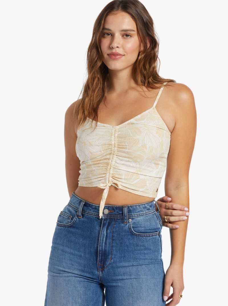 Roxy Vibrant Light Strappy Crop Top Tapioca Crazy Hibiscus | JNGUP-6853