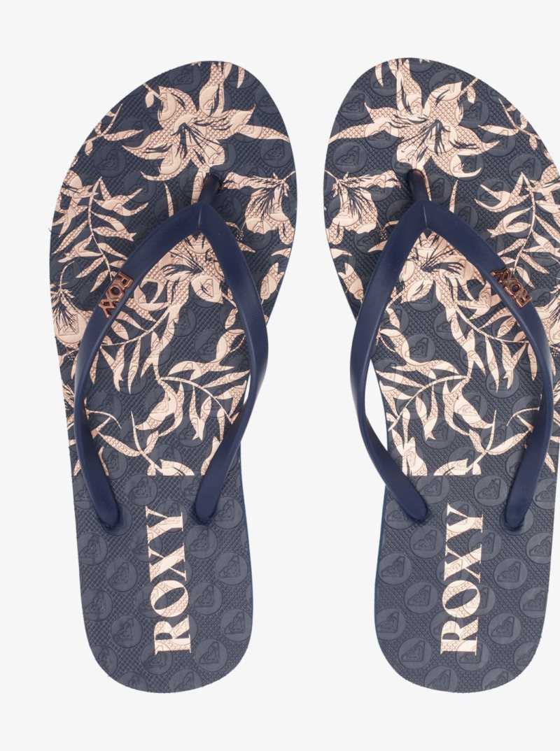 Roxy Viva Stamp Flip-Flops Dark Blue | BWUXA-6194