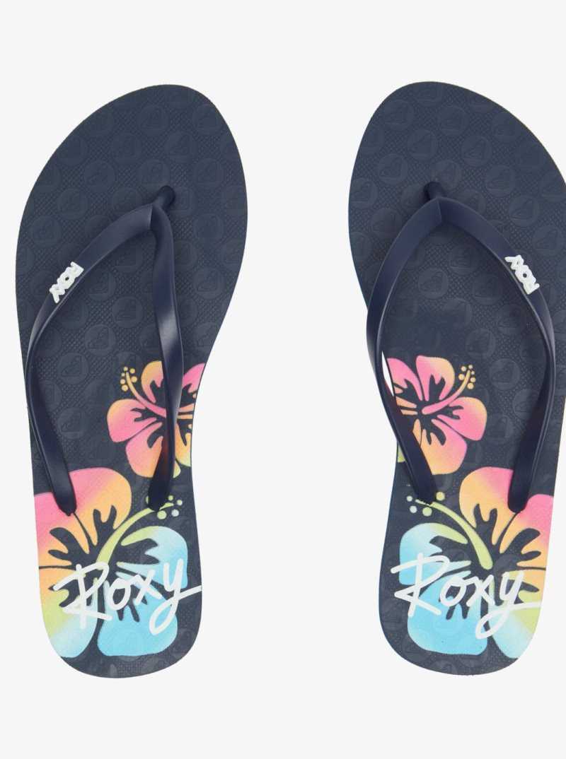 Roxy Viva Stamp Flip-Flops Navy | KERFH-0134