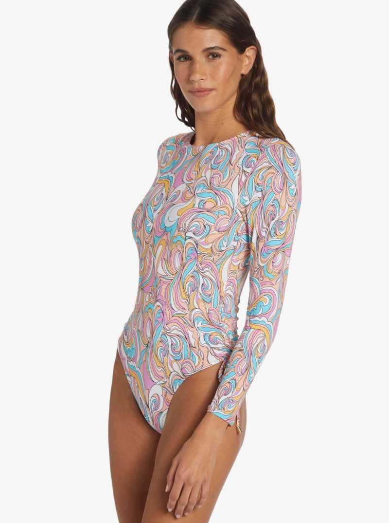 Roxy Warm Sand Onesie Active Cropped UPF 50 Long Sleeve Rashguard Swirly Daze | BUIDX-4183